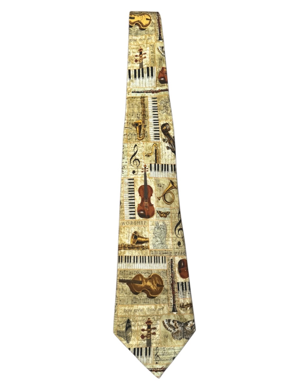 100% Silk Church Choir Musical Instruments Christian Hymnal Novelty Print Tie